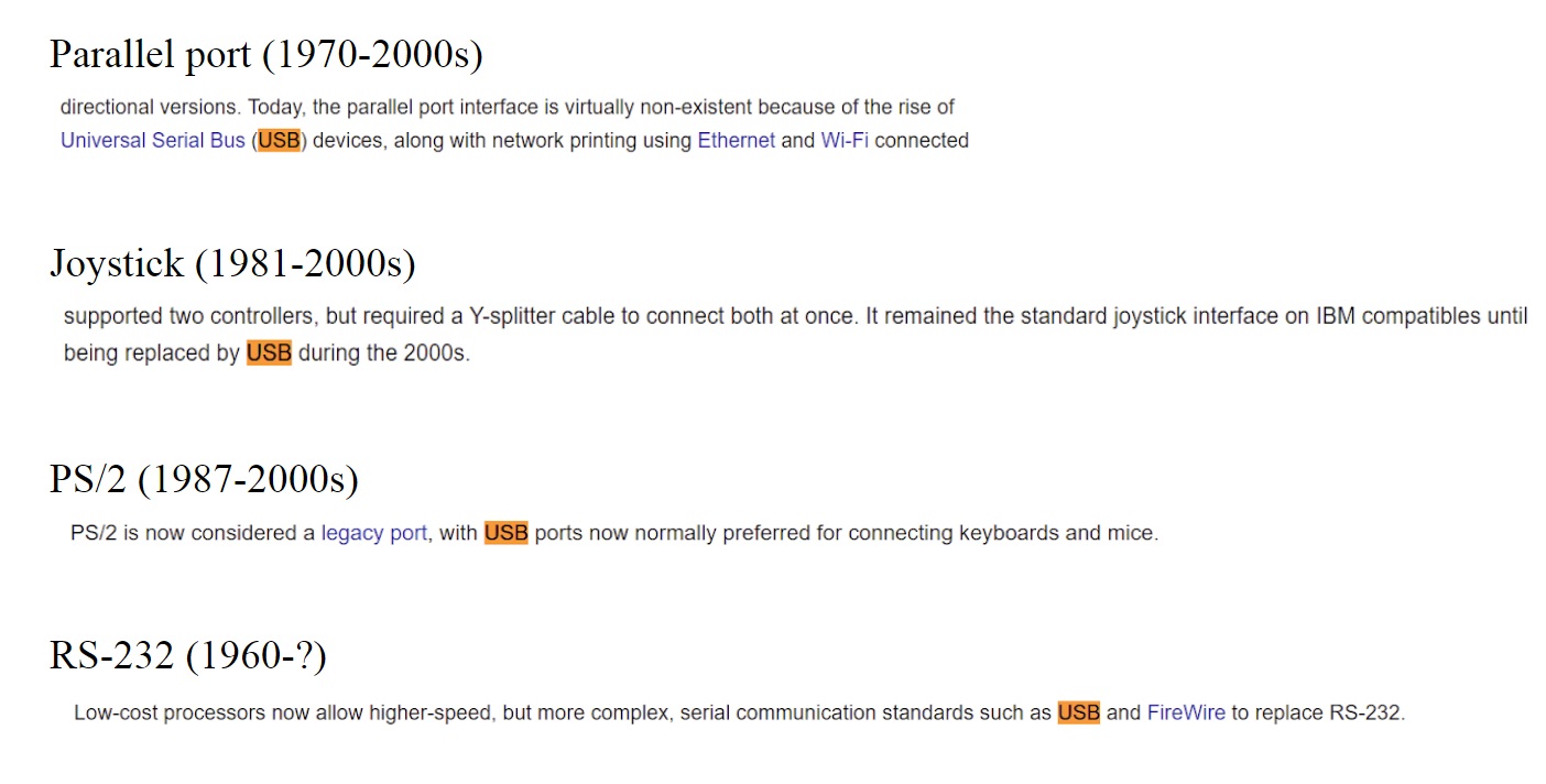 legacy connectors superceded by USB (